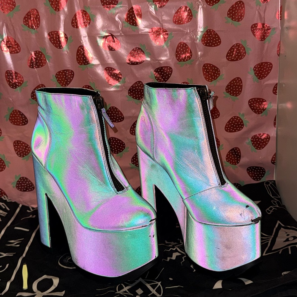 YRU Reflective Nightmare Ankle Boots Size 10